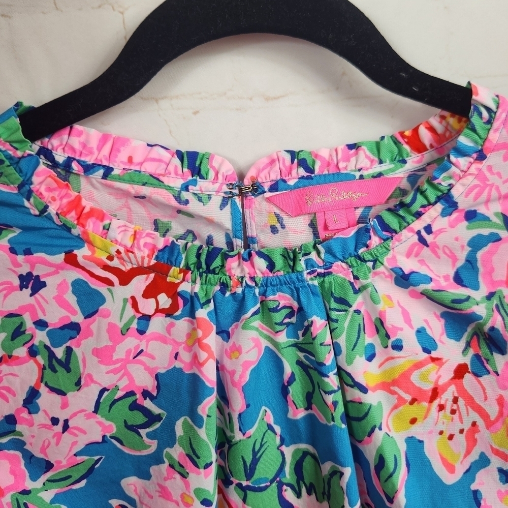 Lilly Pulitzer Preppy Colorful Trista Blouse Top Multi Rose to the Occasion L - Picture 7 of 14
